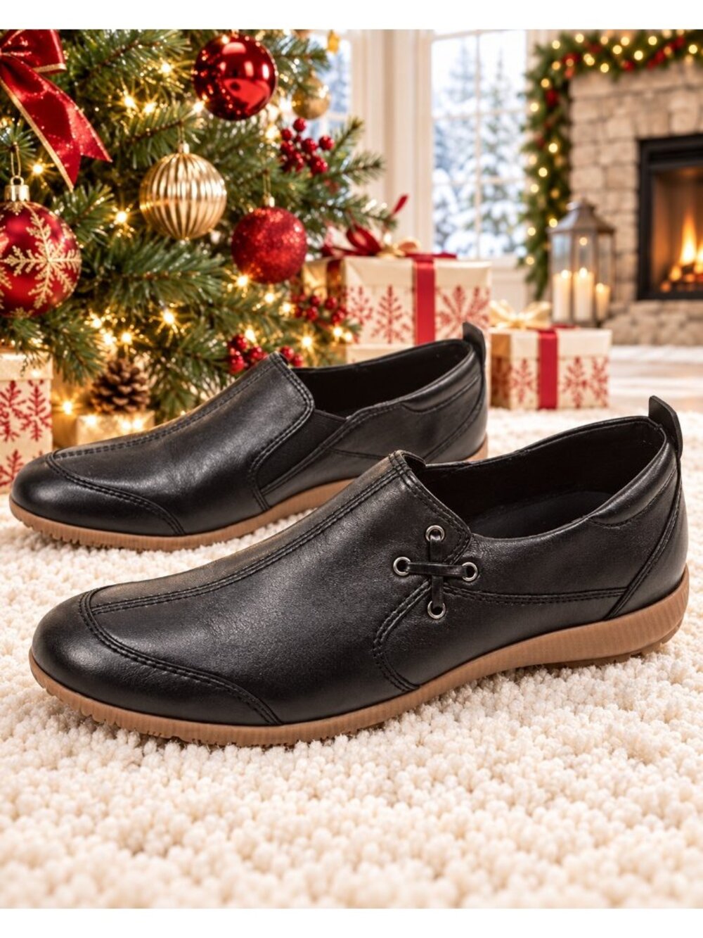 Josef Seibel Romika Slip-On Leather Loafers Womens 8-8.5 Black Comfort Walking